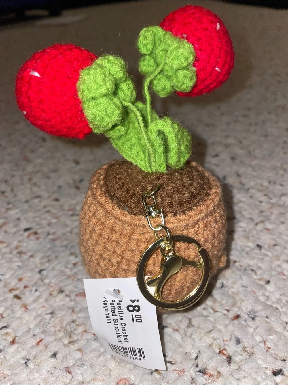 Handmade Red strawberry Crochet Key Holder - Cute Brown Pot
